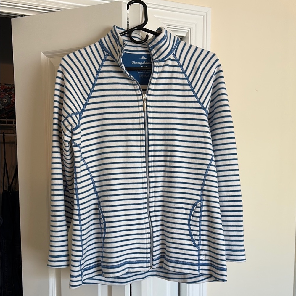 Tommy Bahama Blue and White Striped Sweater size medium.